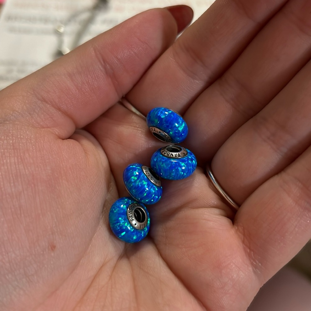 PANDORA SET OF 4 blue ocean wave murano charm